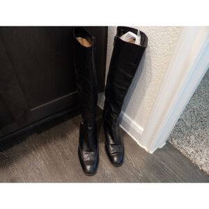 Salvatore Ferragamo Black Leather Knee-High Heeled Boots